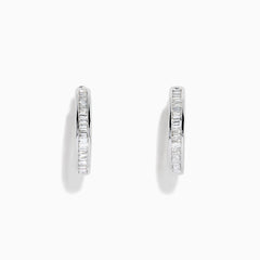A pair of 14K White Gold 7/8 Diamond Hoop Earrings 0.49 TCW, featuring sparkling diamonds in hoop settings, displayed against a plain white background.