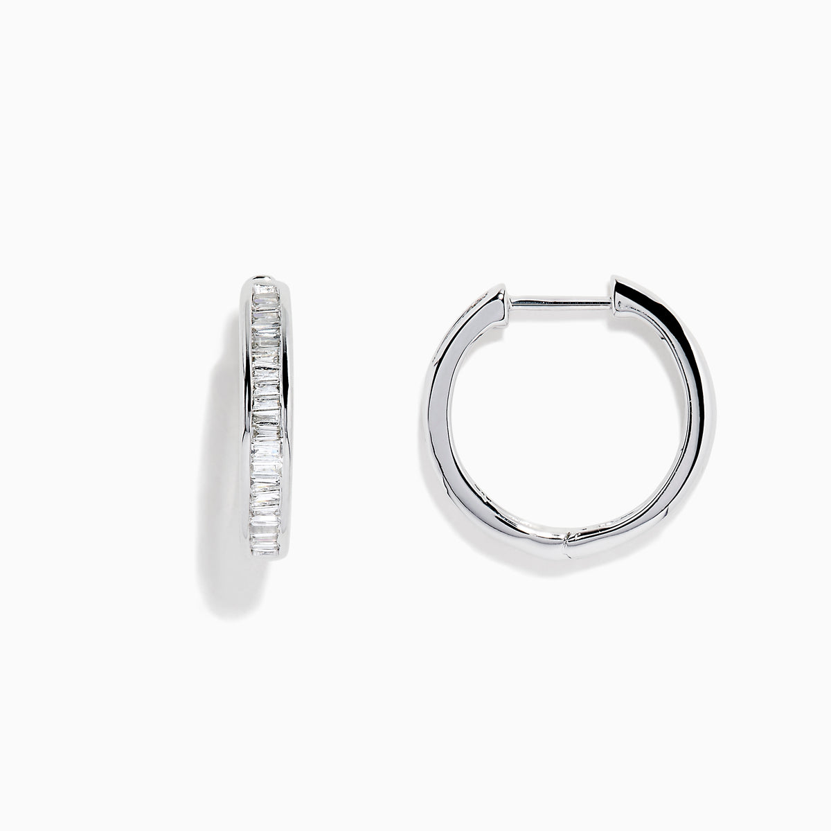 A pair of 14K White Gold 7/8 Diamond Hoop Earrings 0.49 TCW, featuring sparkling diamonds in hoop settings, displayed against a plain white background.