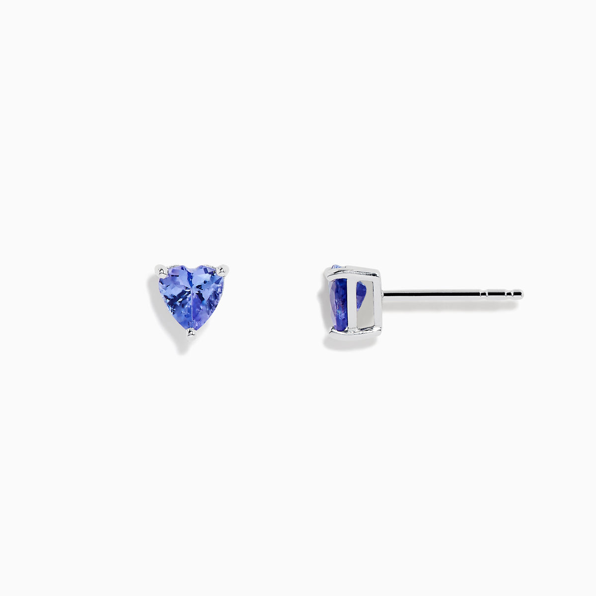 The Nahla Siri Sterling Silver Heart Shaped Tanzanite Stud Earrings are shown displayed on a plain white background.