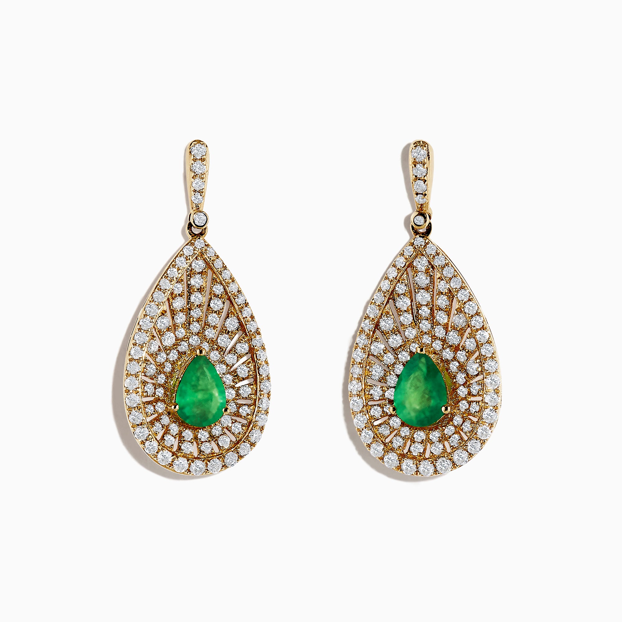 Effy Brasilica 14K Yellow Gold Emerald and Diamond Earrings, 2.54 TCW