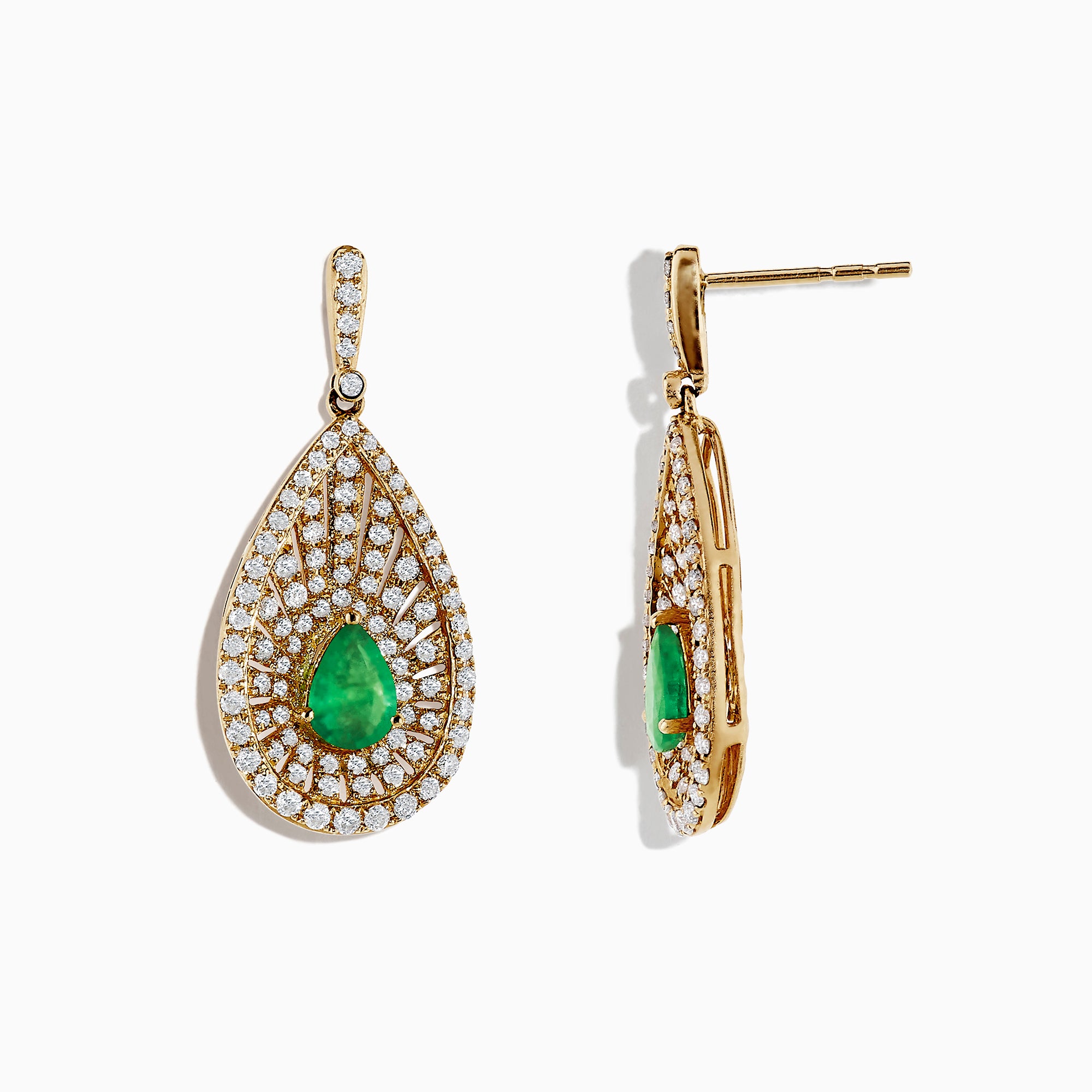 Effy Brasilica 14K Yellow Gold Emerald and Diamond Earrings, 2.54 TCW