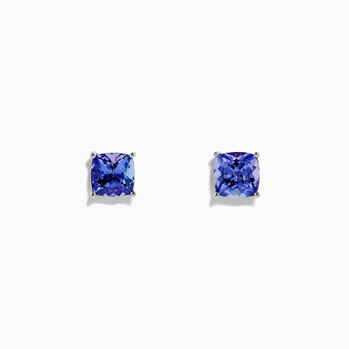 Nahla Siri Sterling Silver Tanzanite Stud Earrings, 1.90 TCW, feature cushion-cut blue stones in sterling silver prongs, shown on a plain white background.