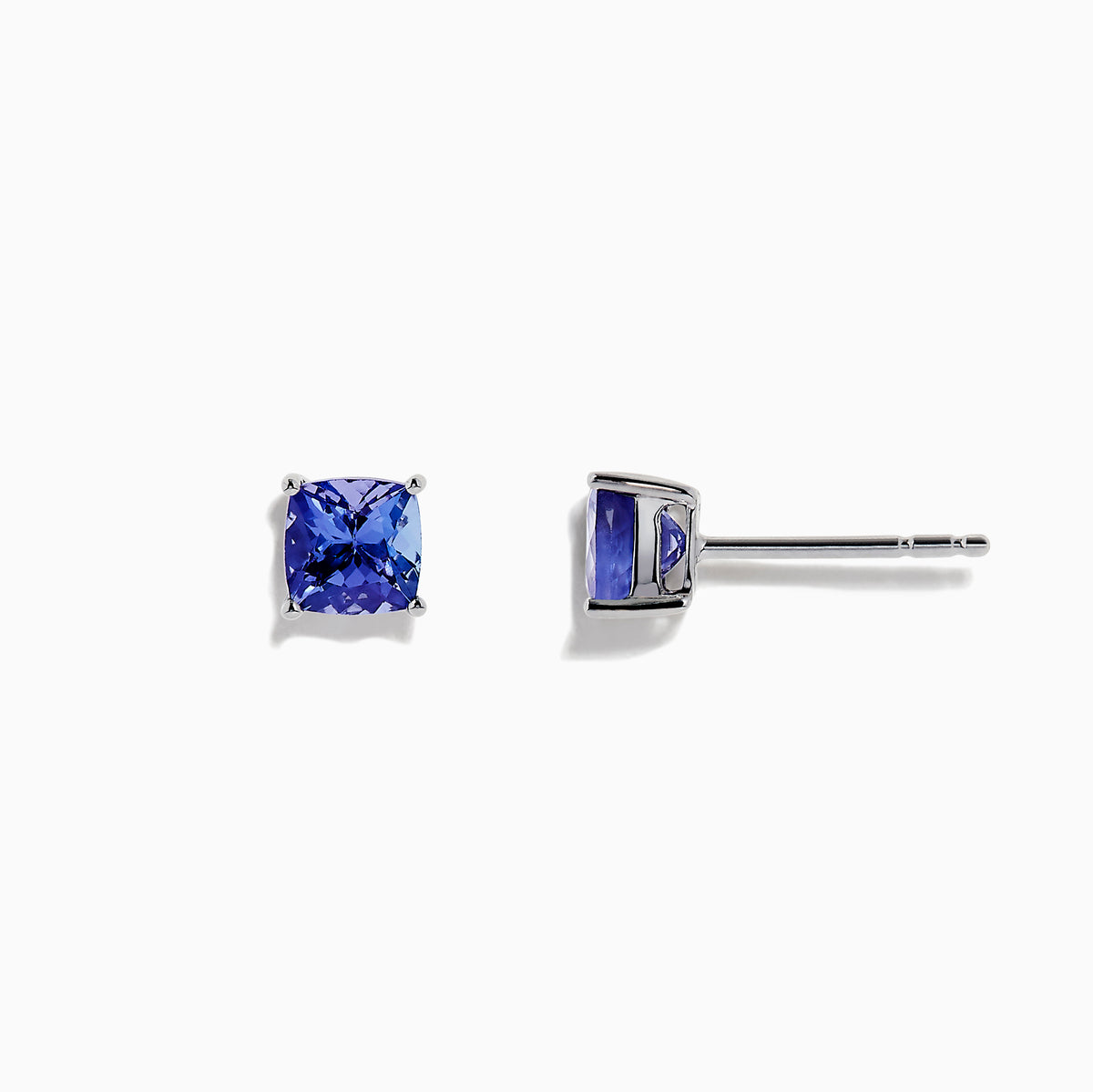 Nahla Siri Sterling Silver Tanzanite Stud Earrings, 1.90 TCW, feature cushion-cut blue stones in sterling silver prongs, shown on a plain white background.