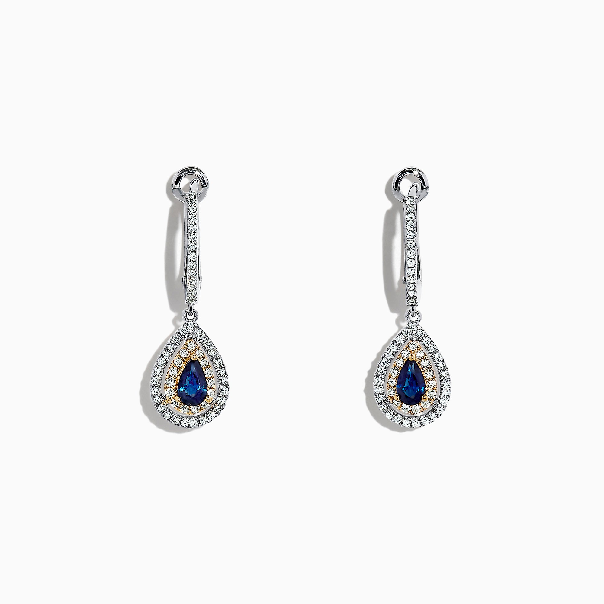 Effy Royale Bleu 14K Two Tone Gold Sapphire and Diamond Earrings, 0.93 TCW