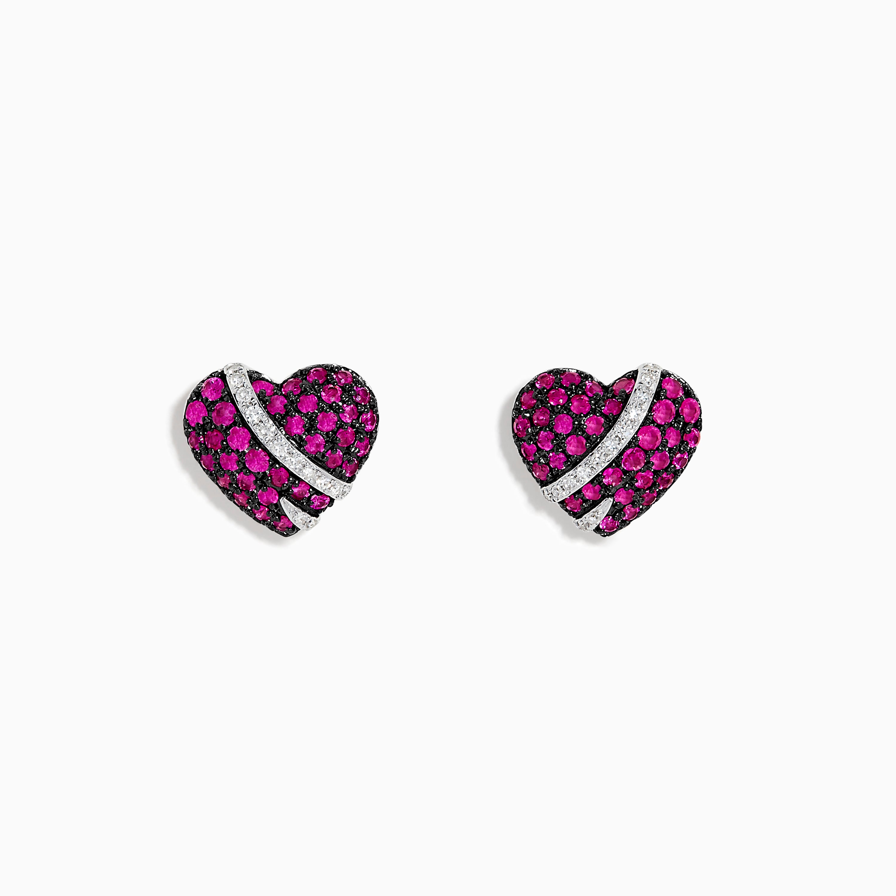 Effy 14K White Gold Ruby and Diamond Heart Earrings