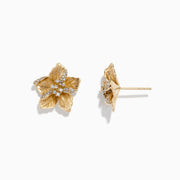 Nature 14K Yellow Gold Diamond Flower Earrings, 0.32 TCW, feature intricate petals adorned with sparkling diamonds on select petals and at the center.