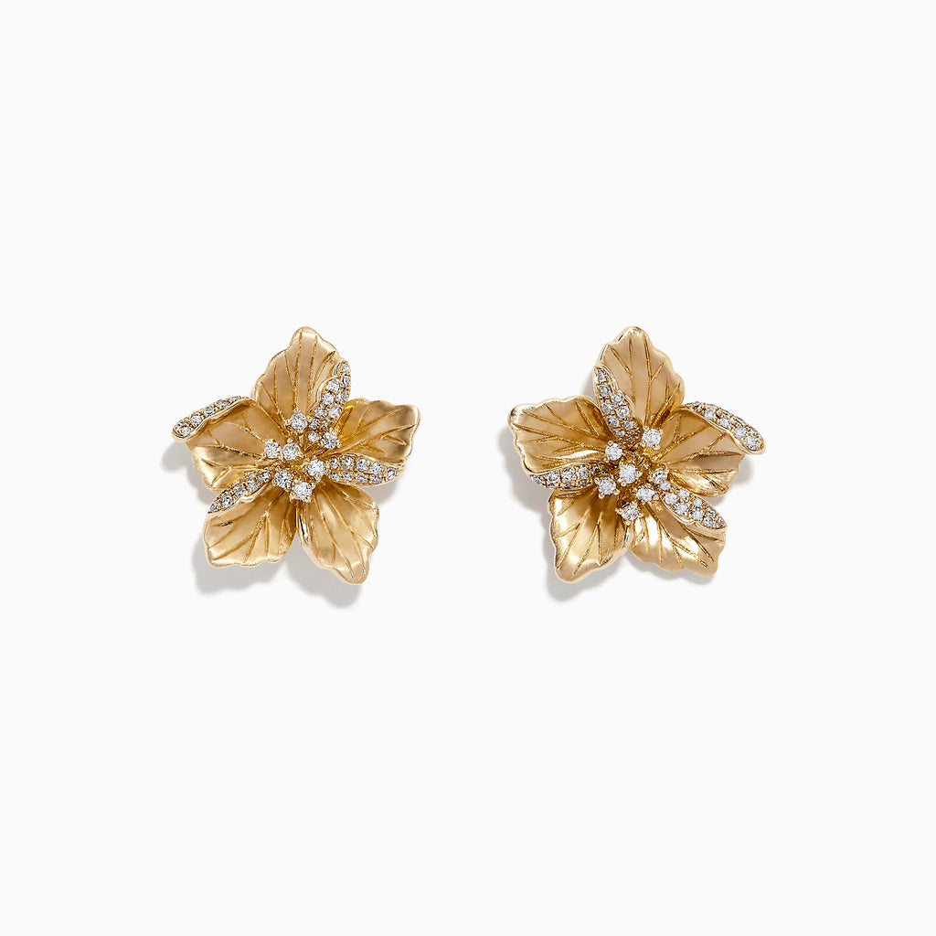 Effy Nature 14K Yellow Gold Diamond Flower Earrings, 0.32 TCW ...