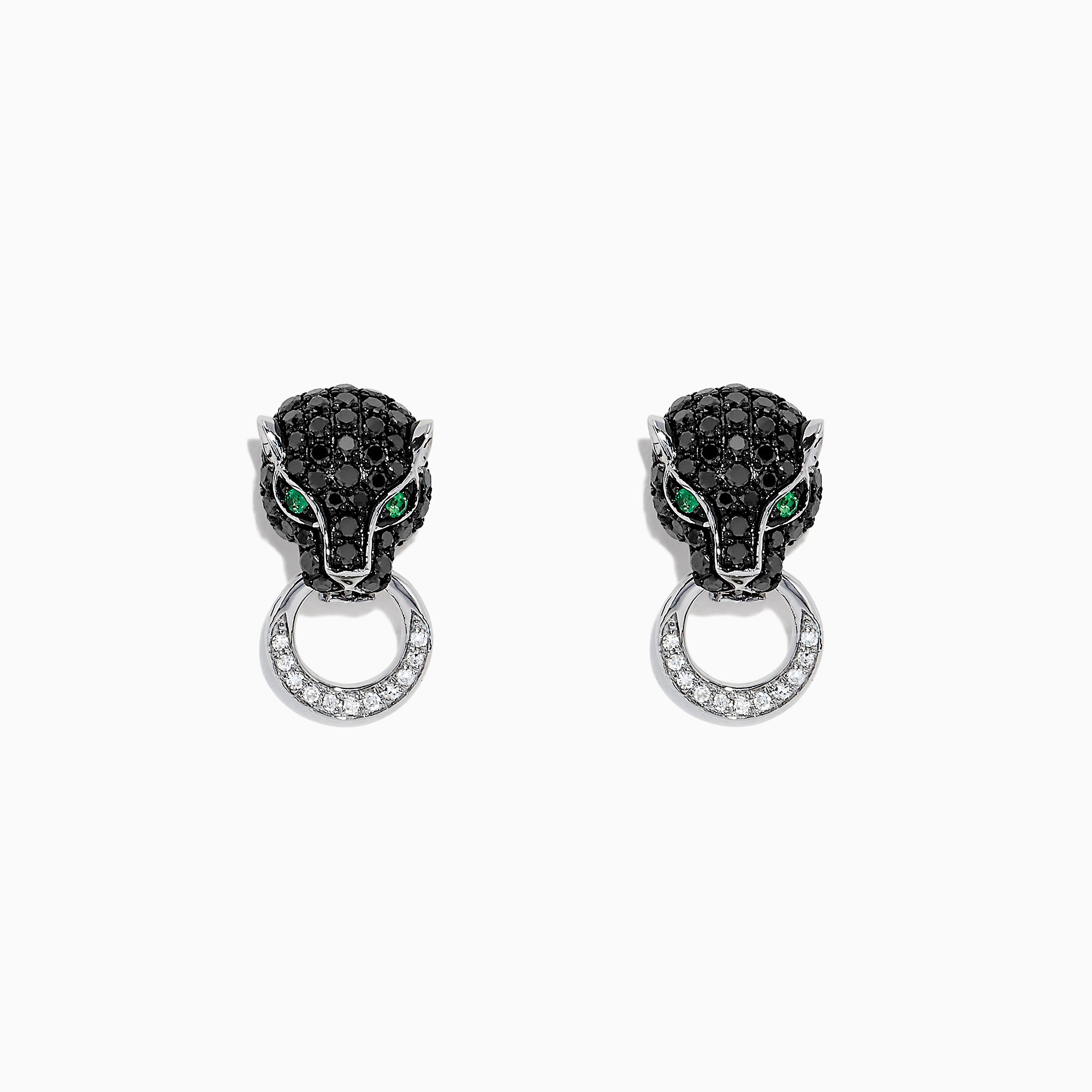 Effy Signature 14K White Gold Black Diamond & Emerald Earrings, 0.84 TCW