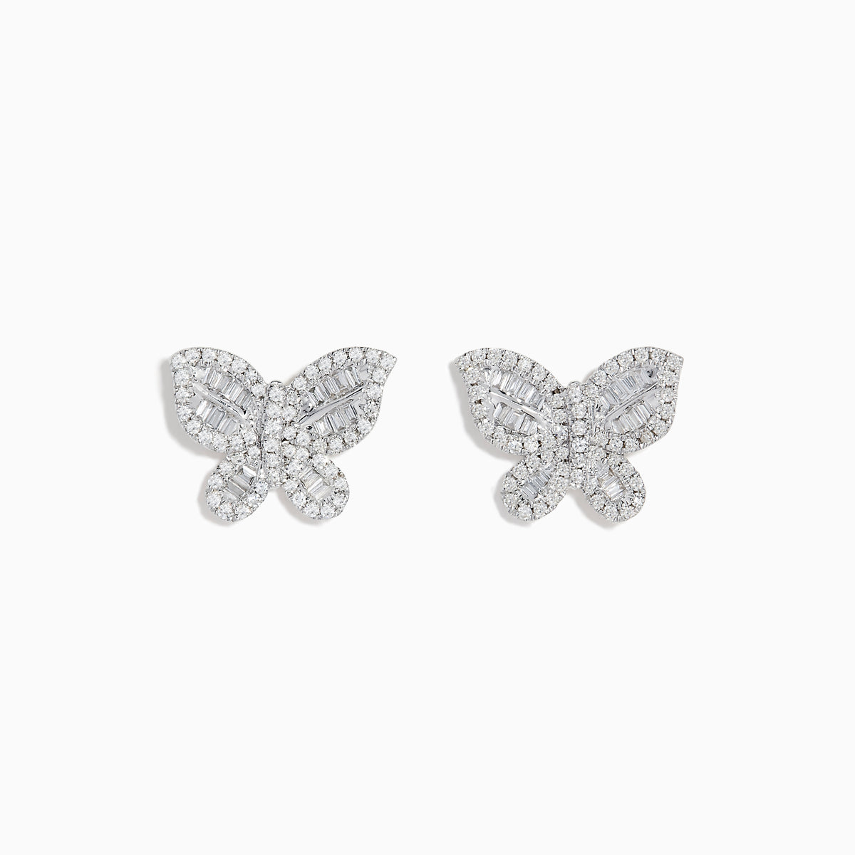 Nature 14K White Gold Diamond Butterfly Earrings, featuring butterfly-shaped studs in white gold with sparkling diamonds, displayed against a plain white background.