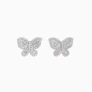 Nature 14K White Gold Diamond Butterfly Earrings, featuring butterfly-shaped studs in white gold with sparkling diamonds, displayed against a plain white background.