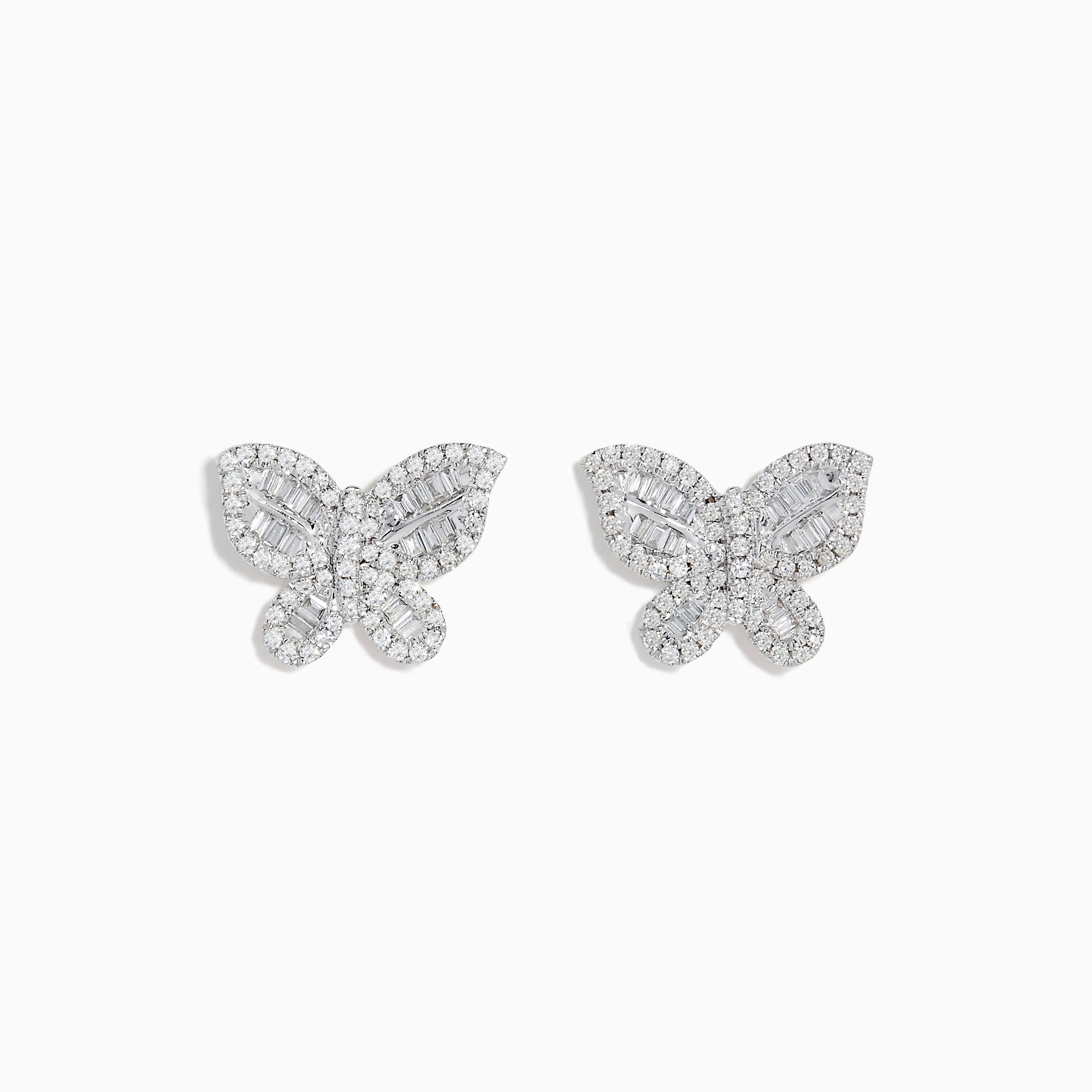 Nature 14K White Gold Diamond Butterfly Earrings, featuring butterfly-shaped studs in white gold with sparkling diamonds, displayed against a plain white background.