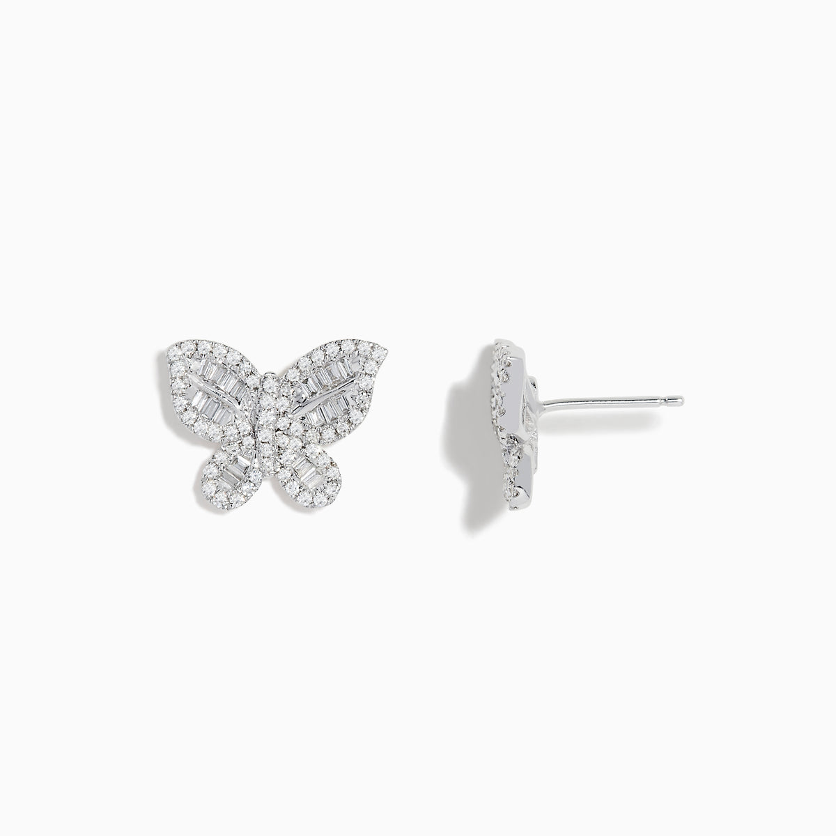 Nature 14K White Gold Diamond Butterfly Earrings, featuring butterfly-shaped studs in white gold with sparkling diamonds, displayed against a plain white background.
