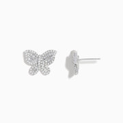 Nature 14K White Gold Diamond Butterfly Earrings, featuring butterfly-shaped studs in white gold with sparkling diamonds, displayed against a plain white background.