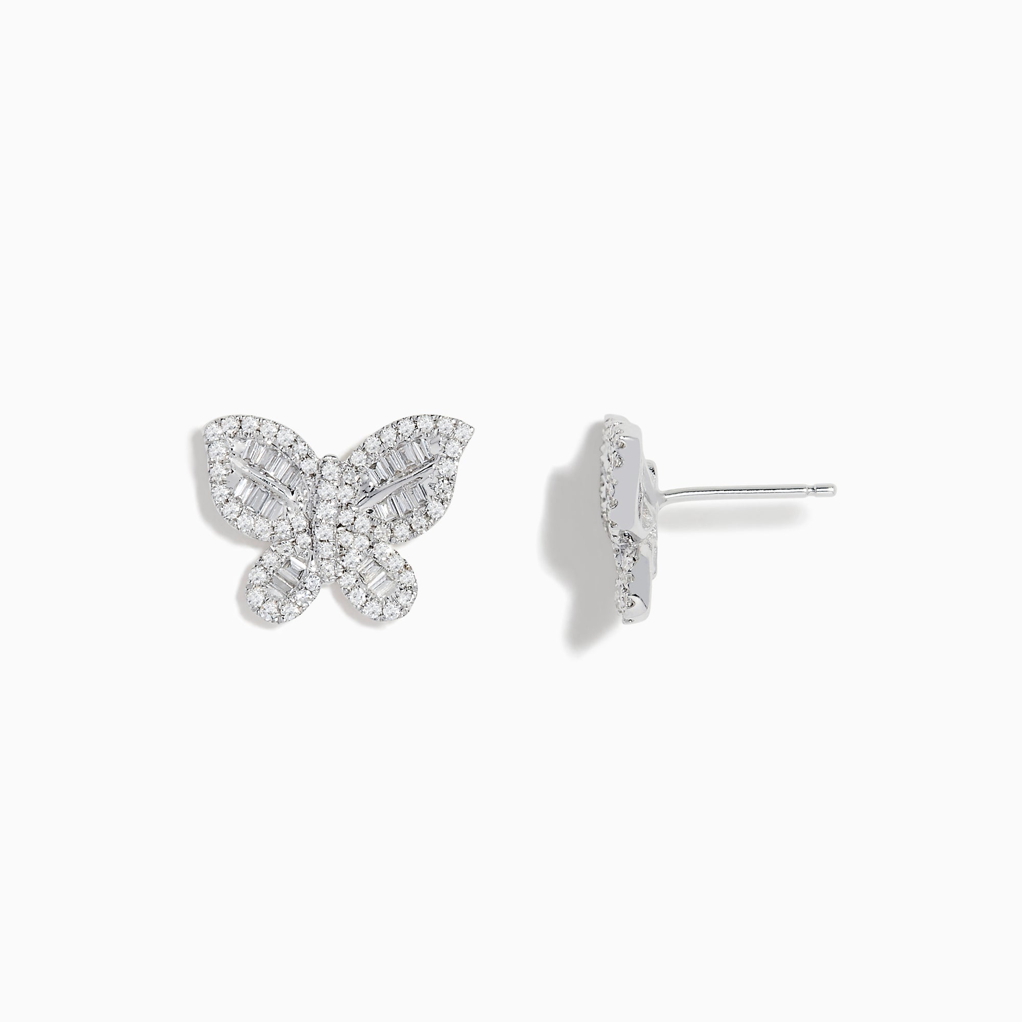 Nature 14K White Gold Diamond Butterfly Earrings, featuring butterfly-shaped studs in white gold with sparkling diamonds, displayed against a plain white background.