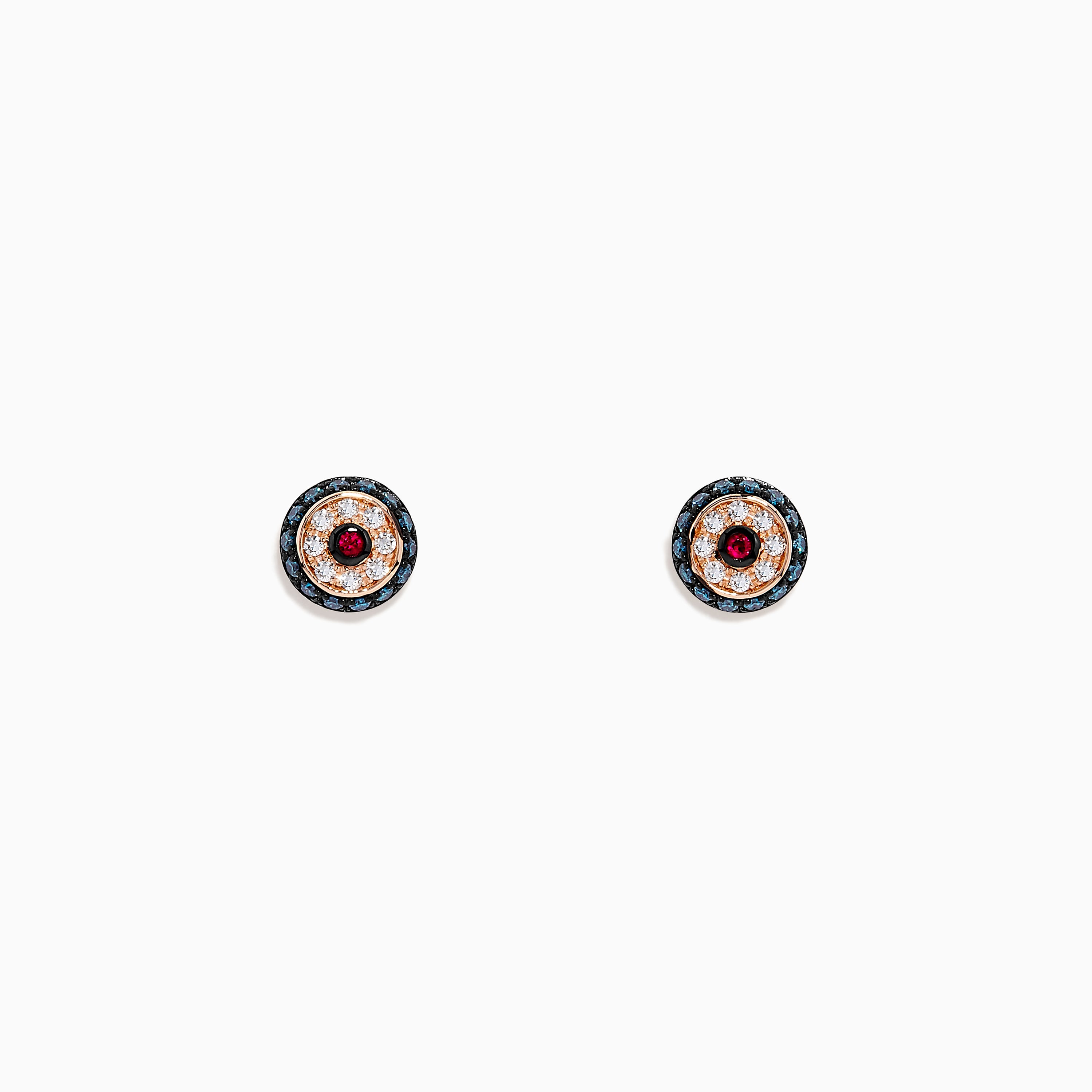 Effy Novelty 14K Gold Ruby, White & Blue Diamond Evil Eye Earrings, 0.26 TW