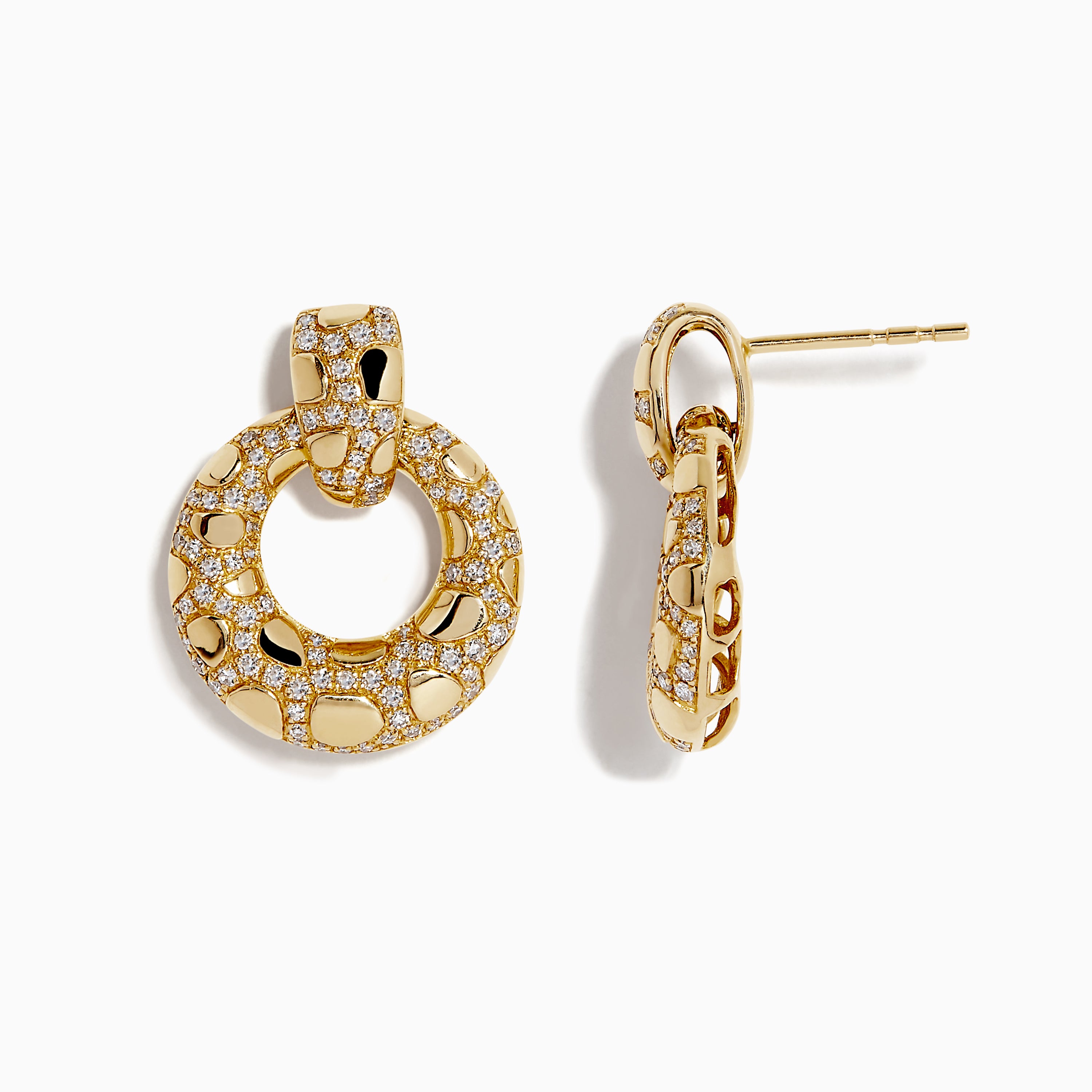 Effy D'Oro 14K Yellow Gold Diamond Pave Pebble Earrings, 0.73 TCW