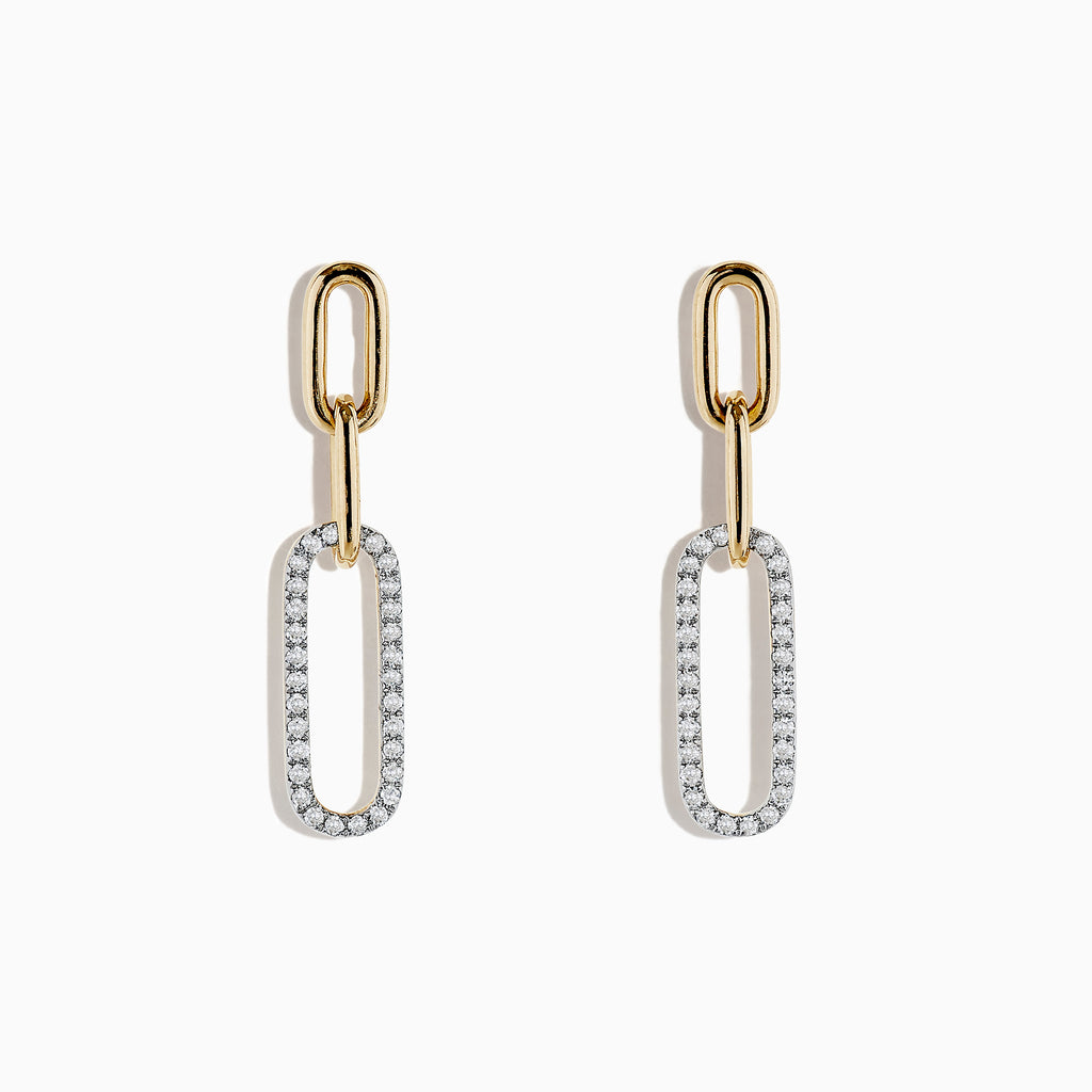 Modern and elegant, the DOro 14K Yellow Gold Diamond Paperclip Earrings feature two elongated oval links—the top in plain gold, the bottom encrusted with 0.29 TCW sparkling diamonds—for a contemporary twist on classic style.