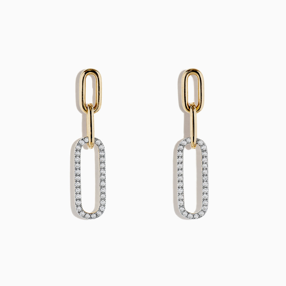Modern and elegant, the DOro 14K Yellow Gold Diamond Paperclip Earrings feature two elongated oval links—the top in plain gold, the bottom encrusted with 0.29 TCW sparkling diamonds—for a contemporary twist on classic style.