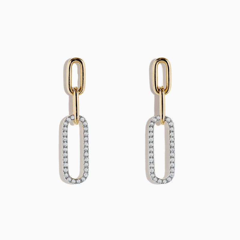 Modern and elegant, the DOro 14K Yellow Gold Diamond Paperclip Earrings feature two elongated oval links—the top in plain gold, the bottom encrusted with 0.29 TCW sparkling diamonds—for a contemporary twist on classic style.