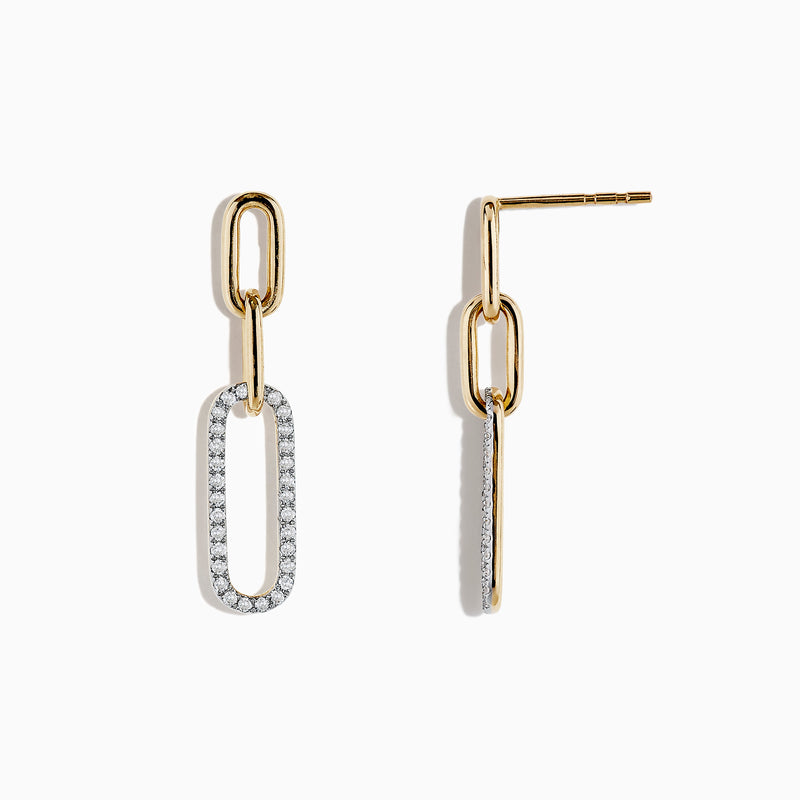 Modern and elegant, the DOro 14K Yellow Gold Diamond Paperclip Earrings feature two elongated oval links—the top in plain gold, the bottom encrusted with 0.29 TCW sparkling diamonds—for a contemporary twist on classic style.