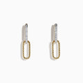 The DOro 14K Yellow Gold Diamond Paperclip Earrings, 0.12 TCW, feature a vertical diamond-studded bar and a twisted gold oval hoop, elegantly crafted in 14K yellow gold and shown on a white background.