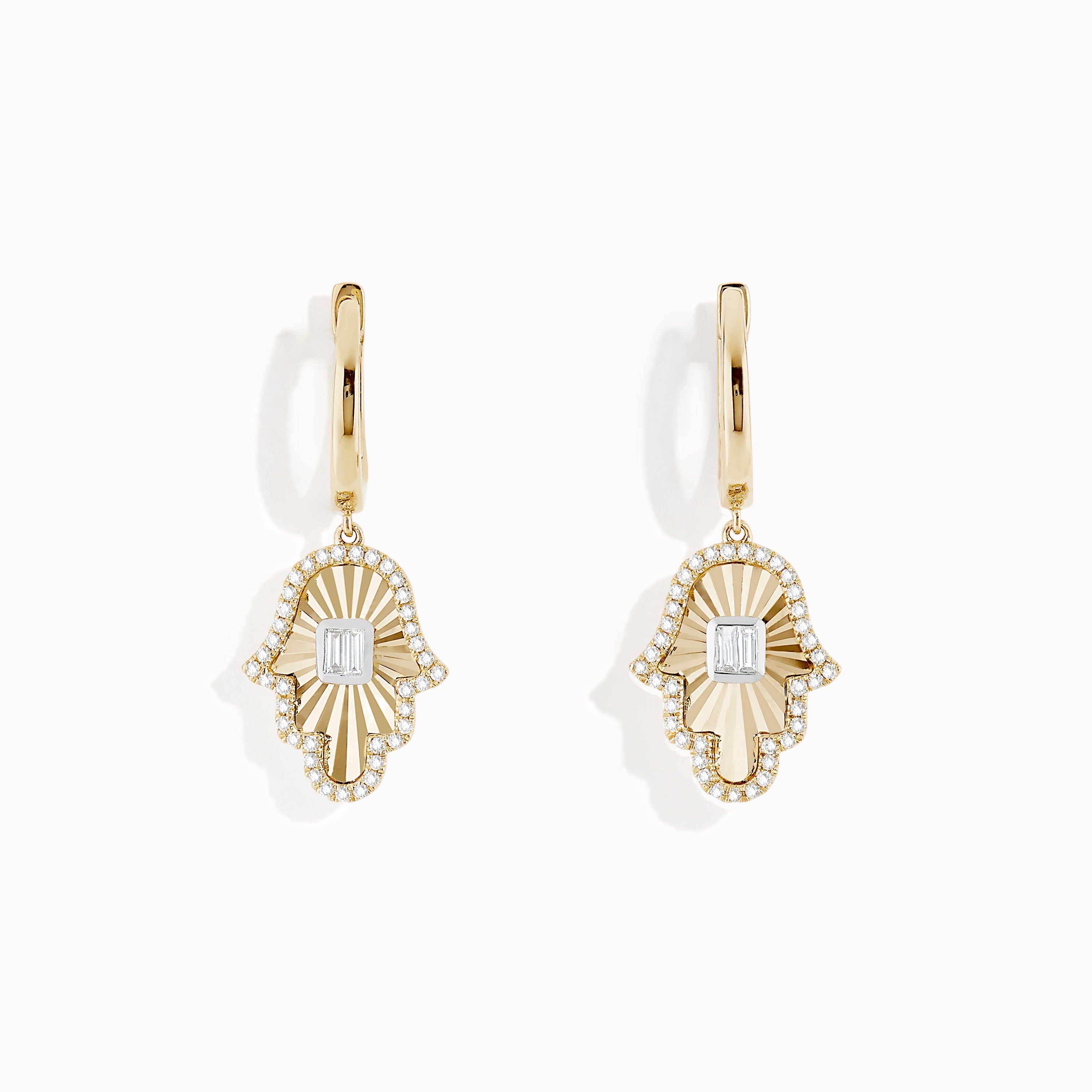 Effy Novelty 14K Two Tone Gold Diamond Hamsa Earrings