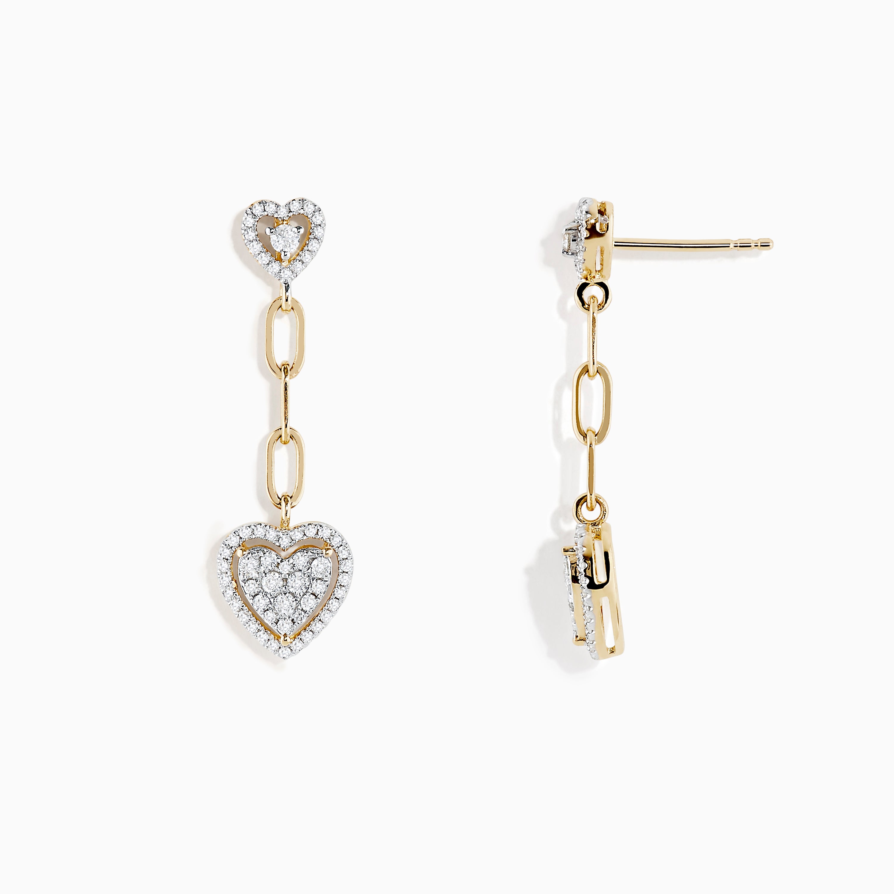 Effy D'oro 14K Yellow Gold Diamond Heart Drop Earrings