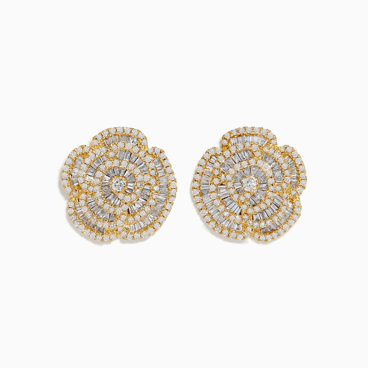 A pair of Doro 14K Yellow Gold Diamond Flower Earrings, featuring 1.43 TCW diamonds in intricate floral designs, crafted from 14K yellow gold.