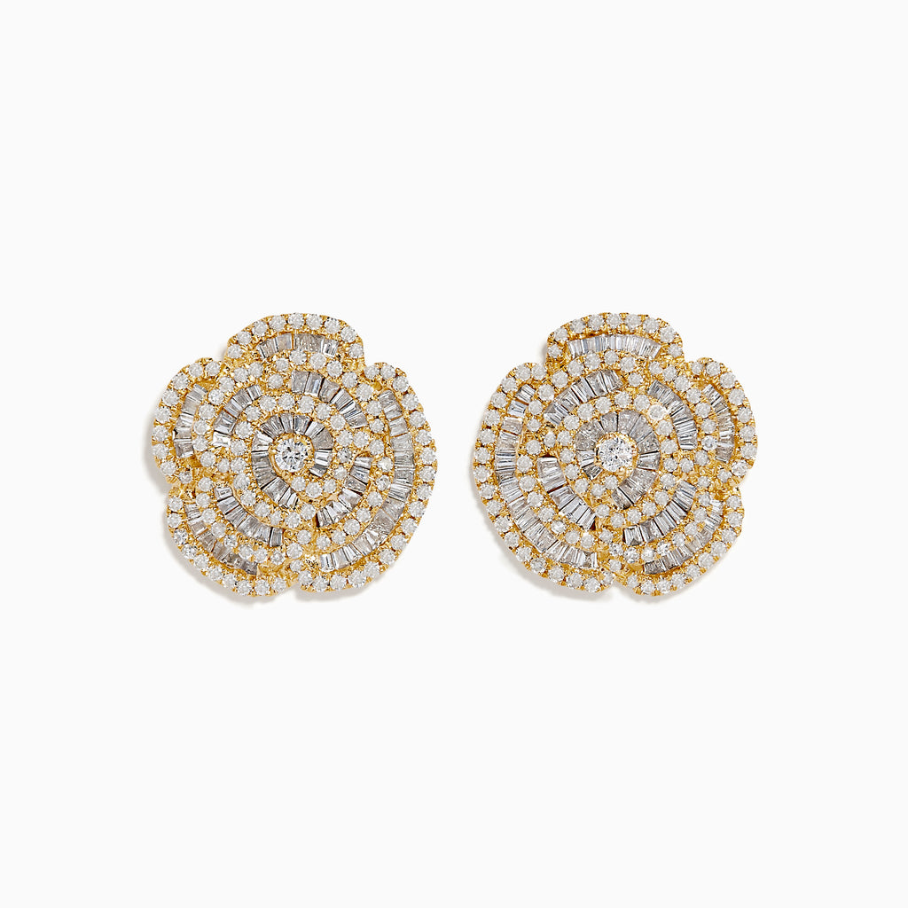 Effy D'oro 14K Yellow Gold Diamond Flower Earrings