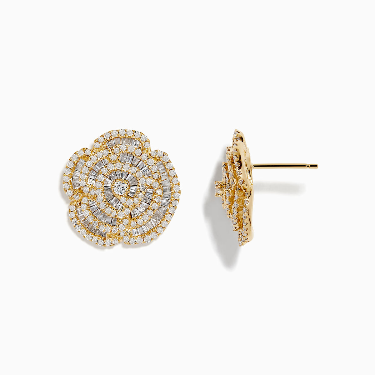 A pair of Doro 14K Yellow Gold Diamond Flower Earrings, featuring 1.43 TCW diamonds in intricate floral designs, crafted from 14K yellow gold.