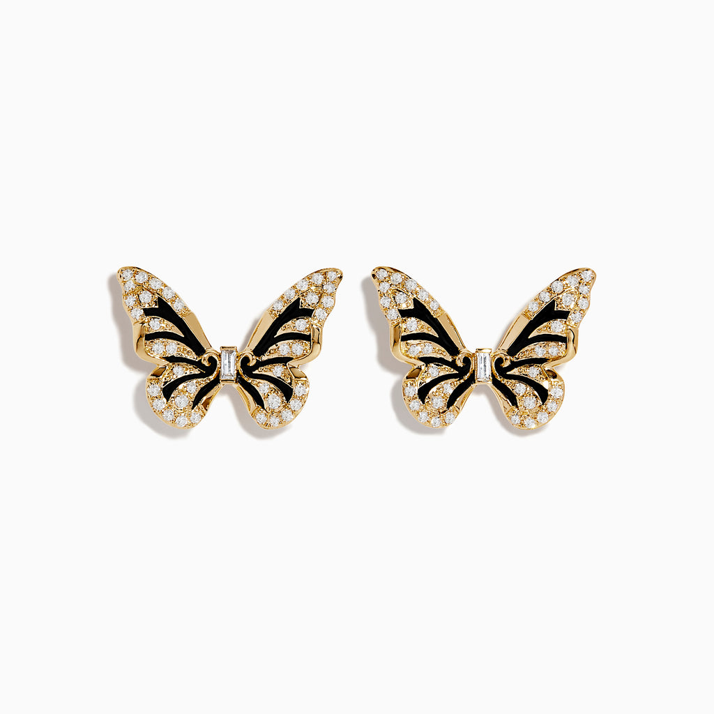 Effy Safari 14K Yellow Gold Diamond Butterfly Stud Earrings