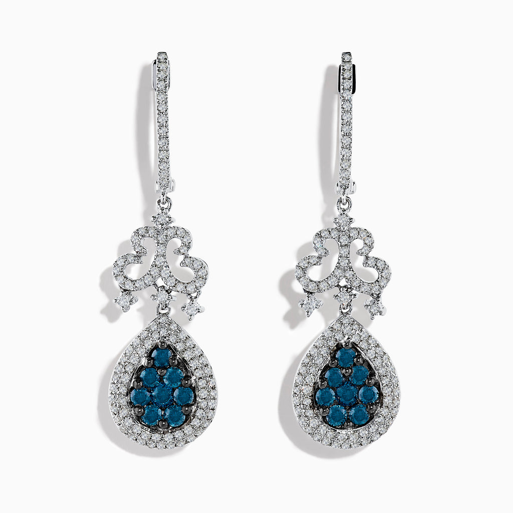 Effy 14K White Gold White and Blue Diamond Drop Earrings