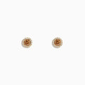 The 14K Yellow Gold White and Espresso Diamond Stud Earrings feature a cluster of espresso diamonds at the center, encircled by small clear stones, all set in yellow gold against a white backdrop.