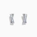 The Classique 14K White Gold 5/8 Diamond Hoop Earrings feature a twisted rectangular design with sparkling baguette-cut diamonds in geometric patterns, totaling 1.06 TCW, and are displayed against a white background.