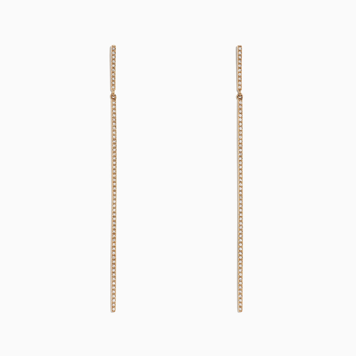 The DOro 14K Yellow Gold Diamond Vertical Drop Earrings feature a minimalist, elegant design with a single row of sparkling diamonds totaling 0.35 TCW, shown against a white background.