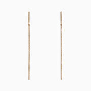 The DOro 14K Yellow Gold Diamond Vertical Drop Earrings feature a minimalist, elegant design with a single row of sparkling diamonds totaling 0.35 TCW, shown against a white background.