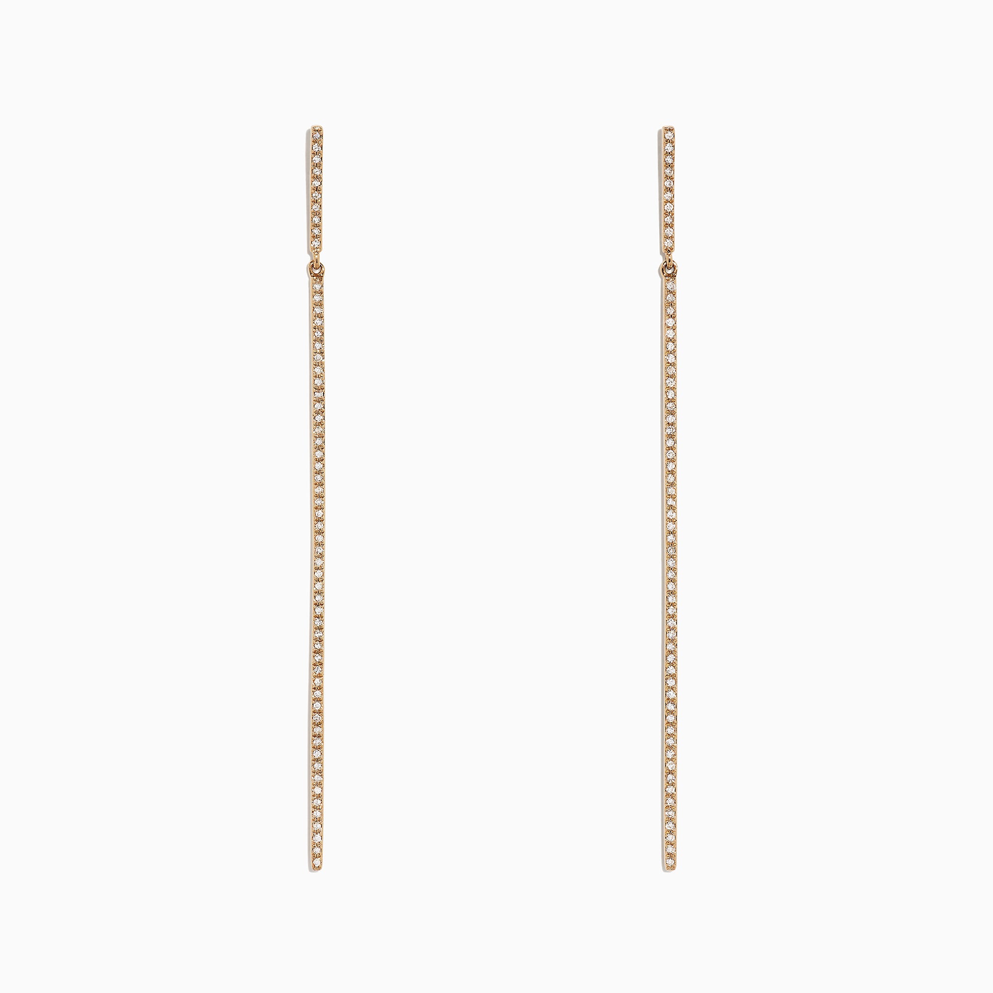 The DOro 14K Yellow Gold Diamond Vertical Drop Earrings feature a minimalist, elegant design with a single row of sparkling diamonds totaling 0.35 TCW, shown against a white background.