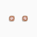 The Blush 14K Rose Gold Morganite and Diamond Stud Earrings, 1.12 TCW, feature square light pink morganite gems with a halo of sparkling diamonds in rose gold, shown on a white background.