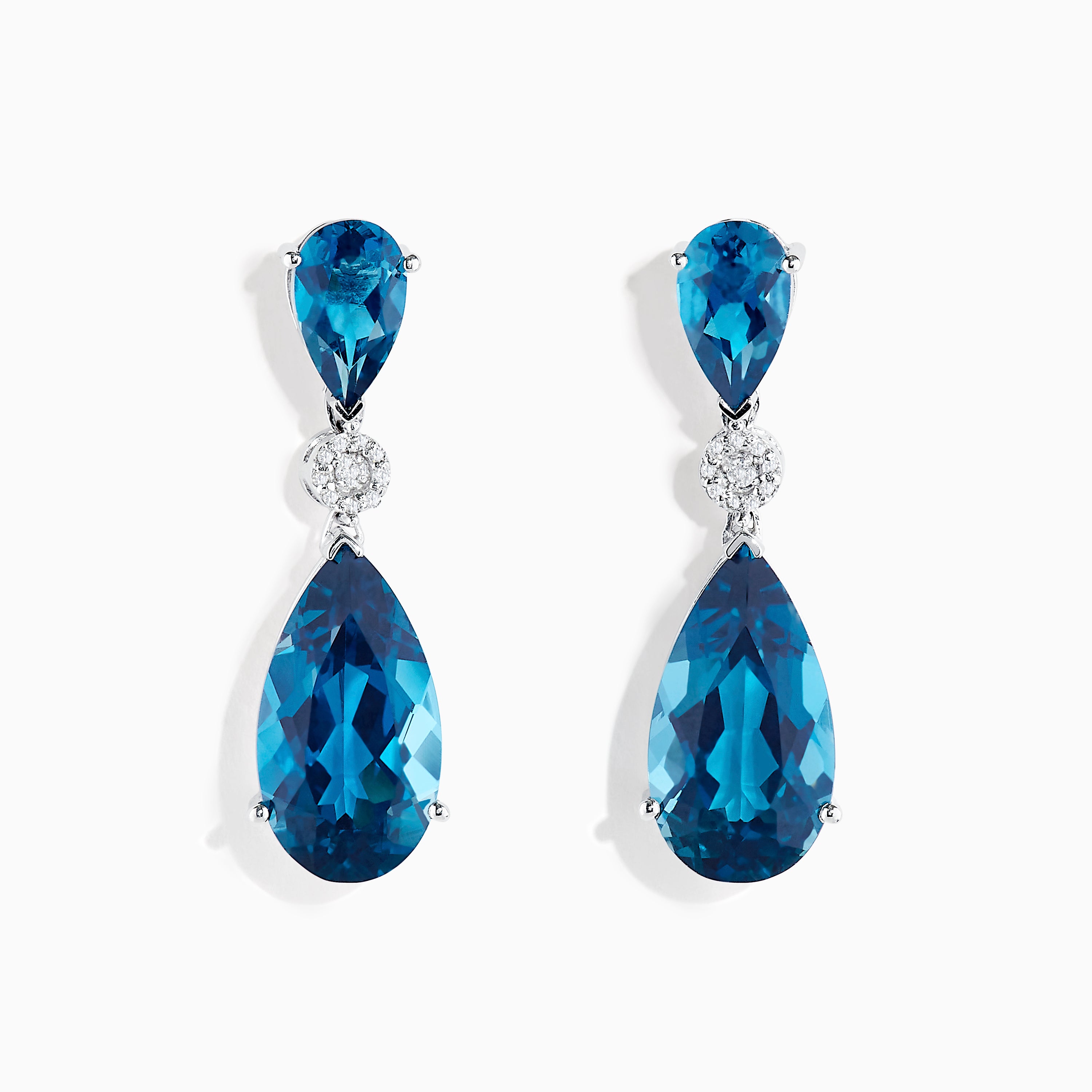 Effy Ocean Bleu 14K White Gold Blue Topaz and Diamond Drop Earrings