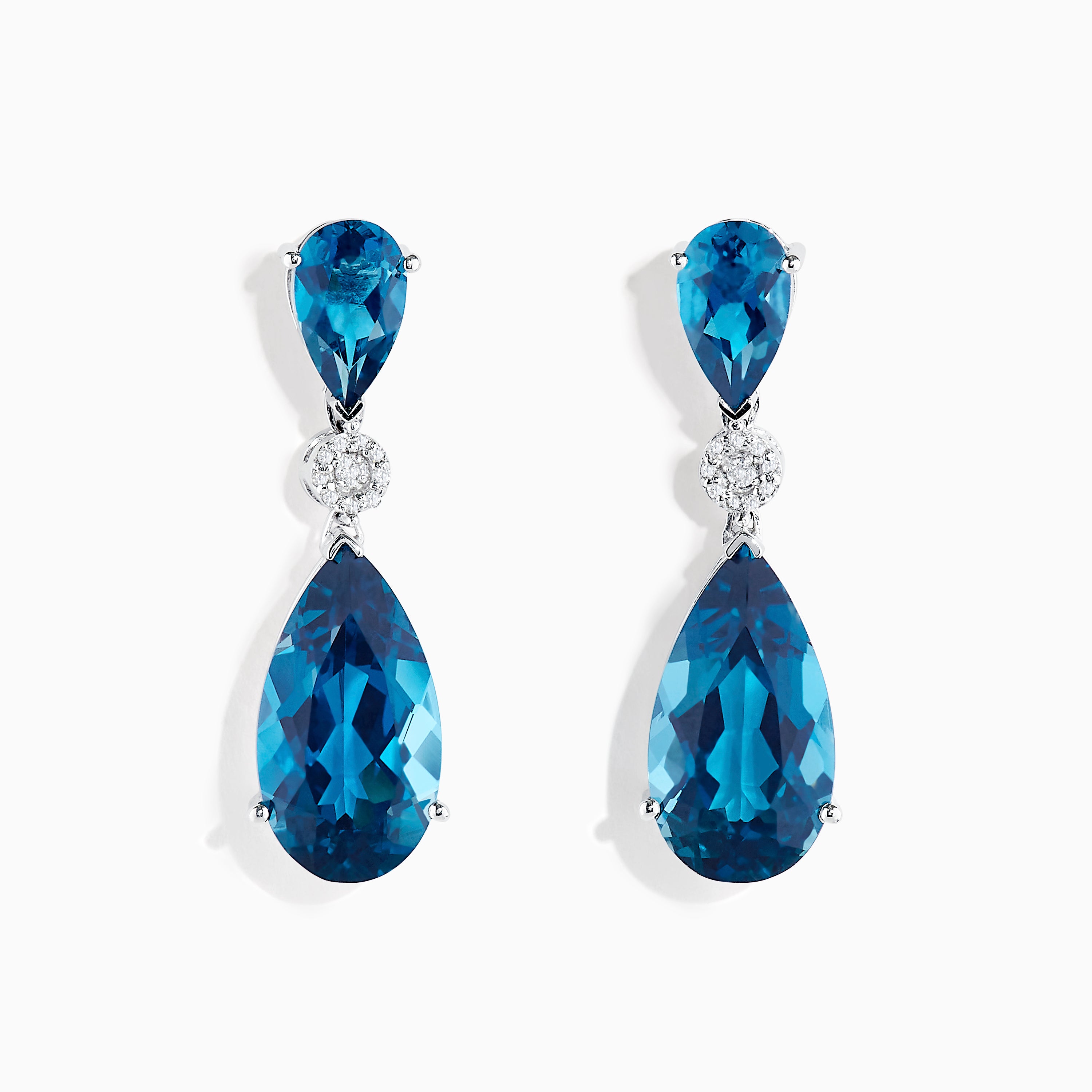 Ocean Bleu 14K White Gold Blue Topaz and Diamond Drop Earrings