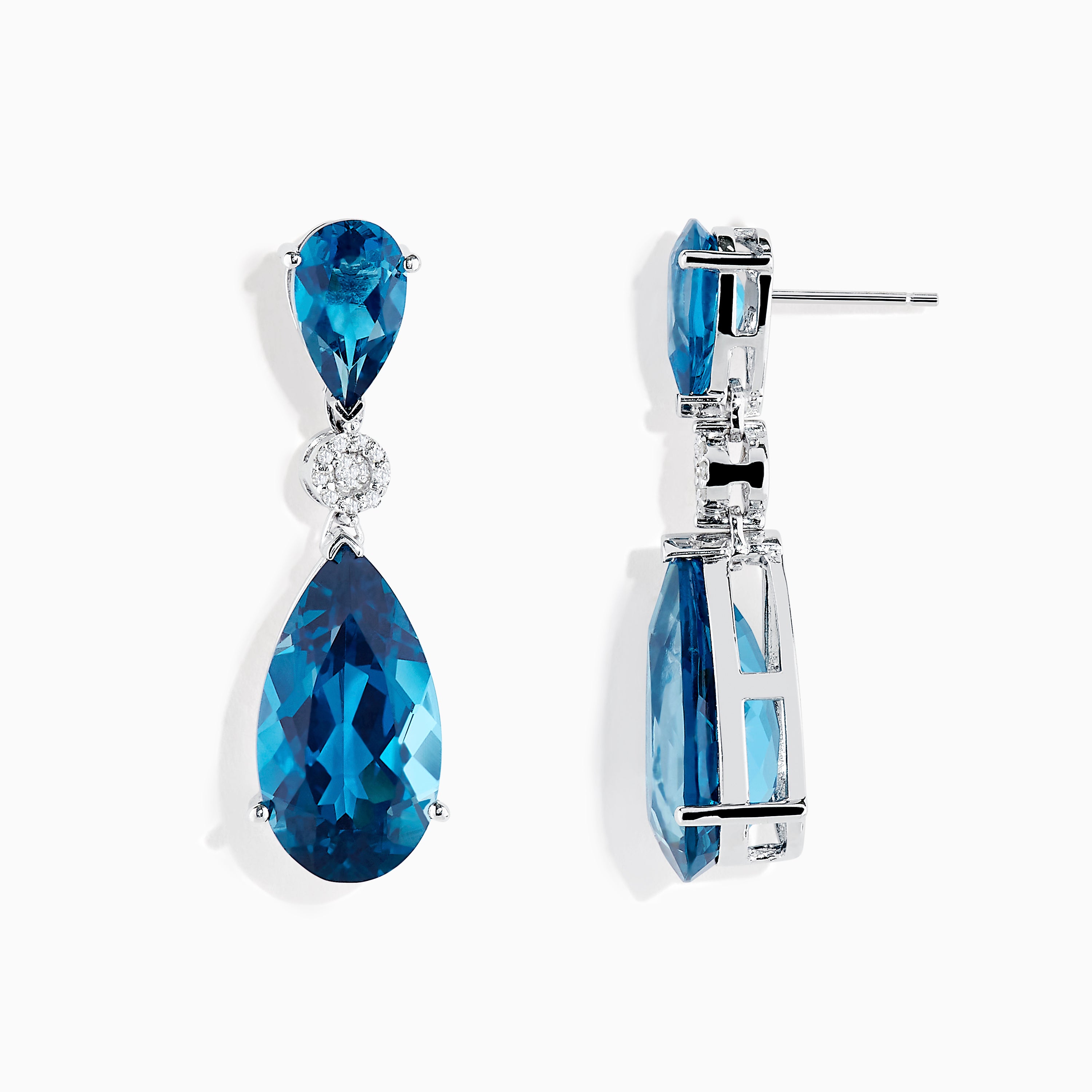 Effy Jewelry Blue Topaz Drop Earrings With Diamonds In 14K White Gold, 9.25 TWC - Foto 5