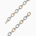 The Duo 14K 2 Tone Gold Diamond Link Tennis Bracelet, 1.52 TCW, features alternating oval links in gold and silver tones, each adorned with sparkling diamonds, displayed on a white background.