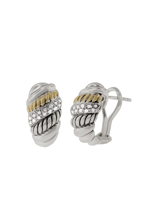 Effy 925 Sterling Silver and 18K Gold Diamond Earrings