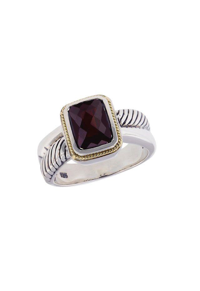 Effy 925 Sterling Silver and 18K Yellow Gold Garnet Ring, 2.47 TCW