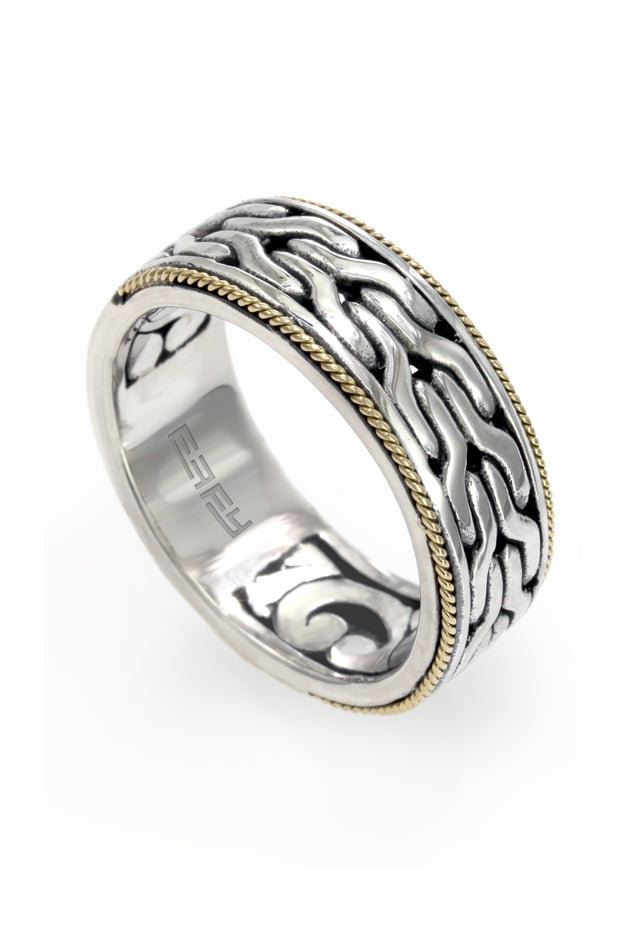 925 Sterling Silver and 18K Yellow Gold Men's Band Ring
