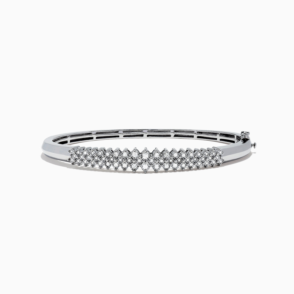 The 925 Sterling Silver Diamond Bangle, 0.50 TCW, features a central section adorned with sparkling diamonds and is displayed against a plain white background.