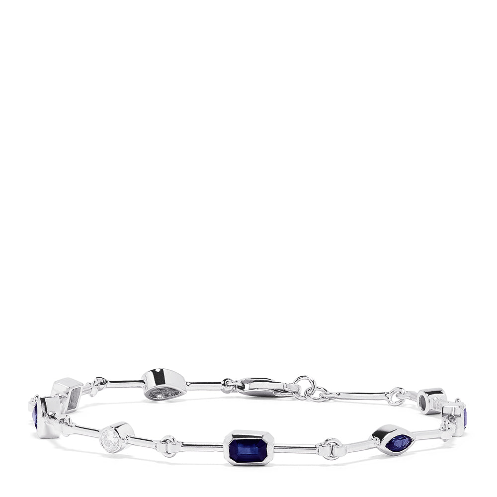 Effy 14K White Gold Sapphire and Diamond Mixed Shapes Bracelet, 1.84 TCW