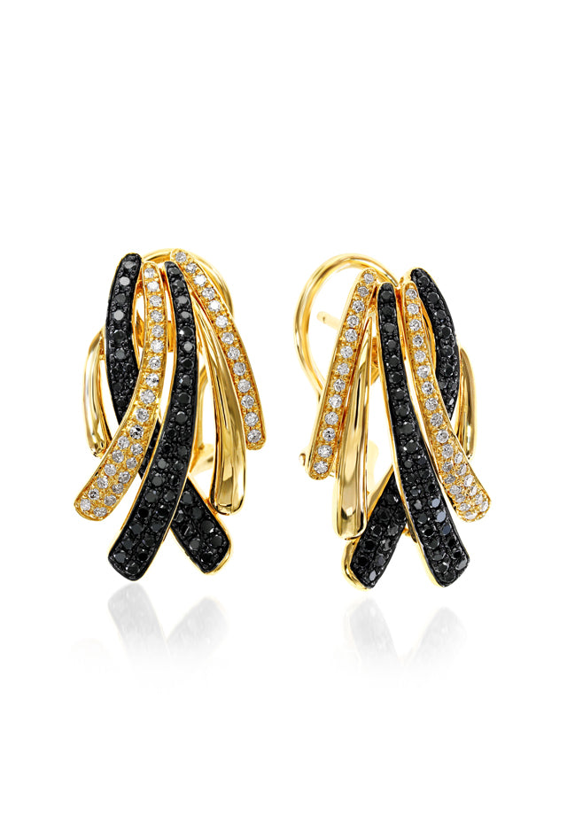 Effy 14K Yellow Gold Black and White Diamond Earrings, 0.82 TCW