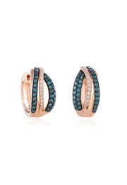 Effy Bella Bleu 14K rose gold earrings featuring blue and white diamonds, 0.51 TCW, set in overlapping bands.