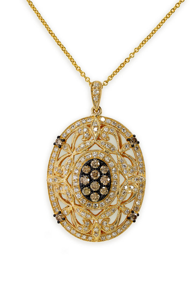 14K Yellow Gold Espresso White Diamond Pendant 0.78 TCW